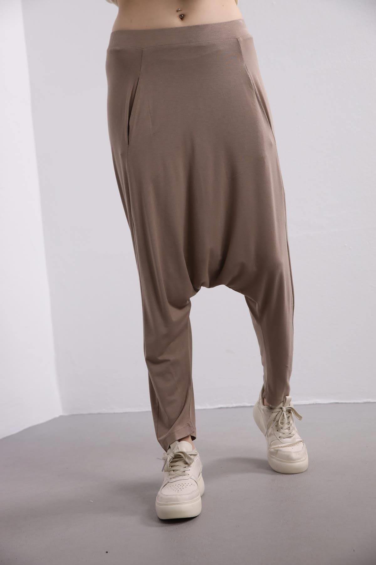 Mink Drop Crotch Combed Cotton Harem Pants - Saman butik