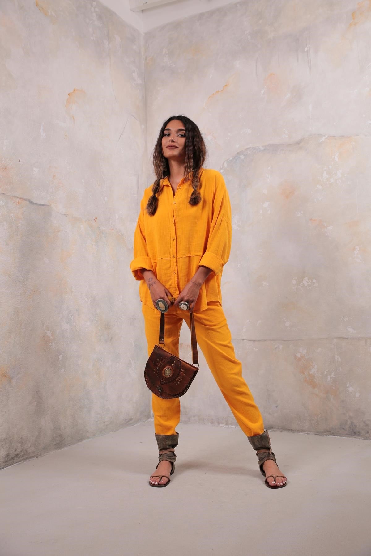 Mango Rengi Gömlek ve Pantolon Takım - Şaman Butik - Bohem Giyim ve  Aksesuar | Kadın & Erkek