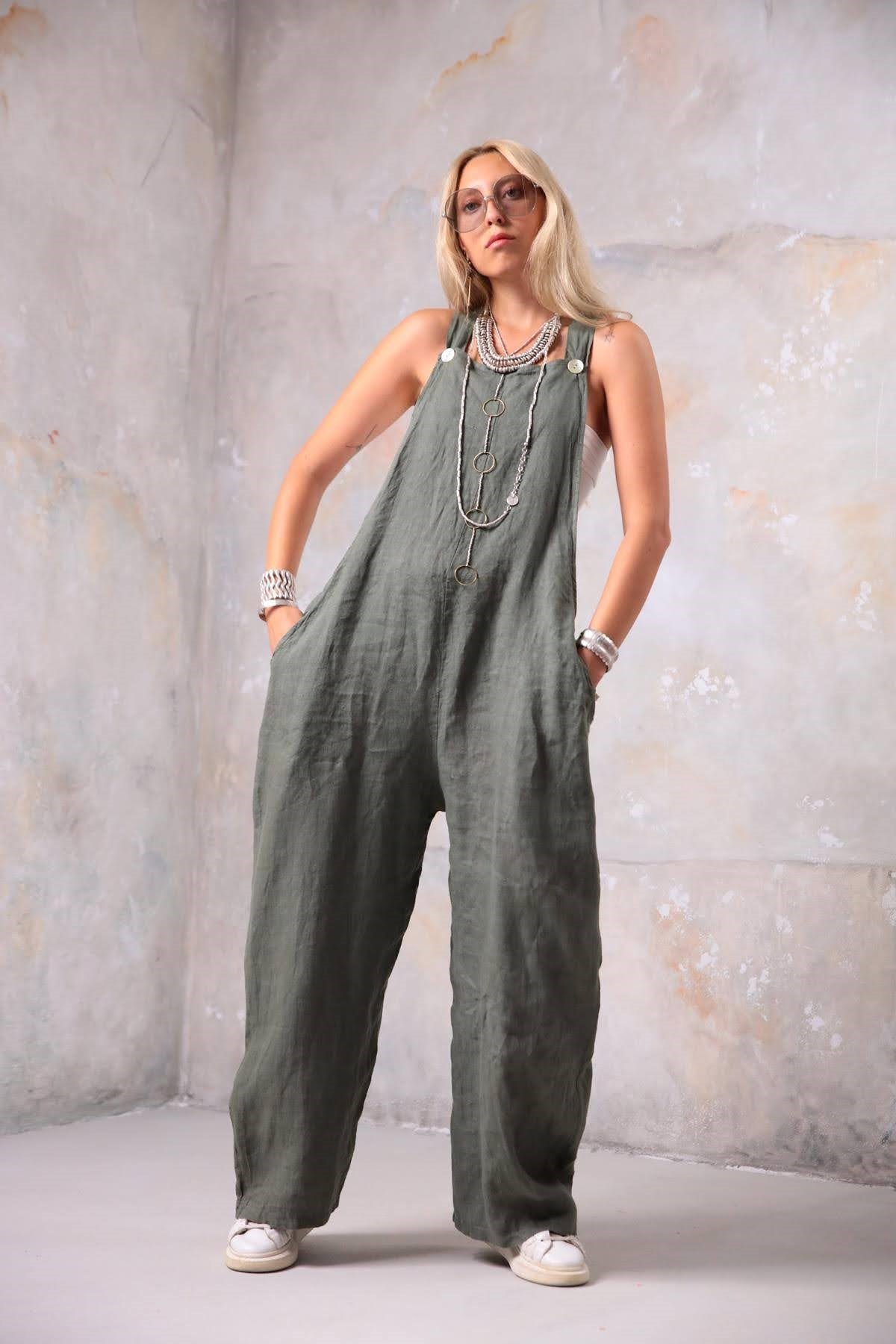 Grey hot sale linen jumpsuit