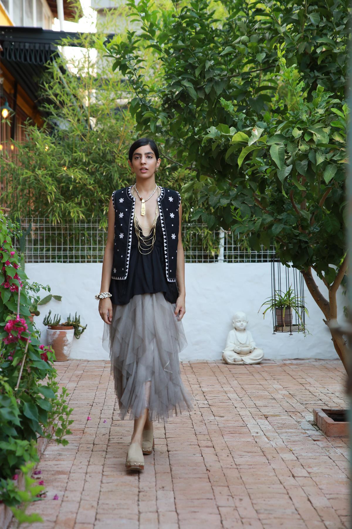Mink Pigment Washed Flounced Tulle Skirt Saman Butik Shop Online