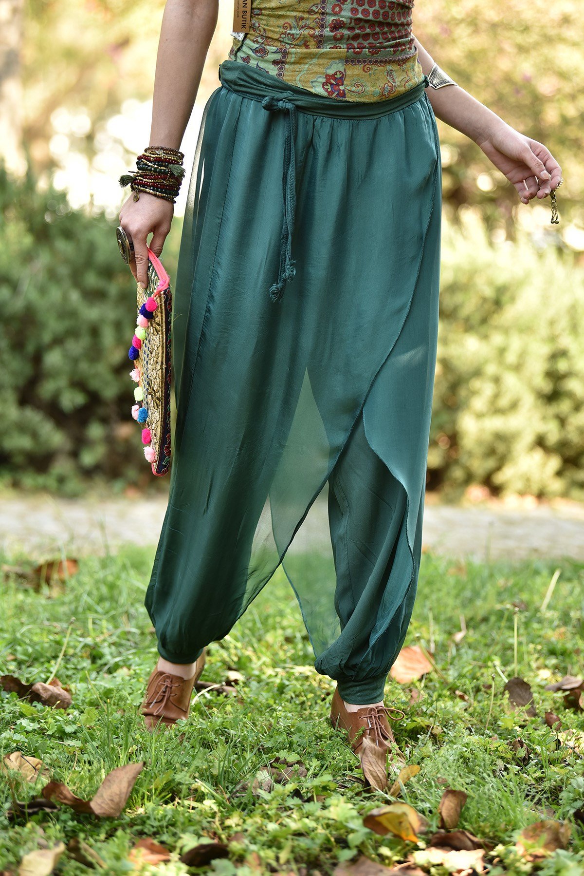 Green Silk Harem Pants - Şaman Butik