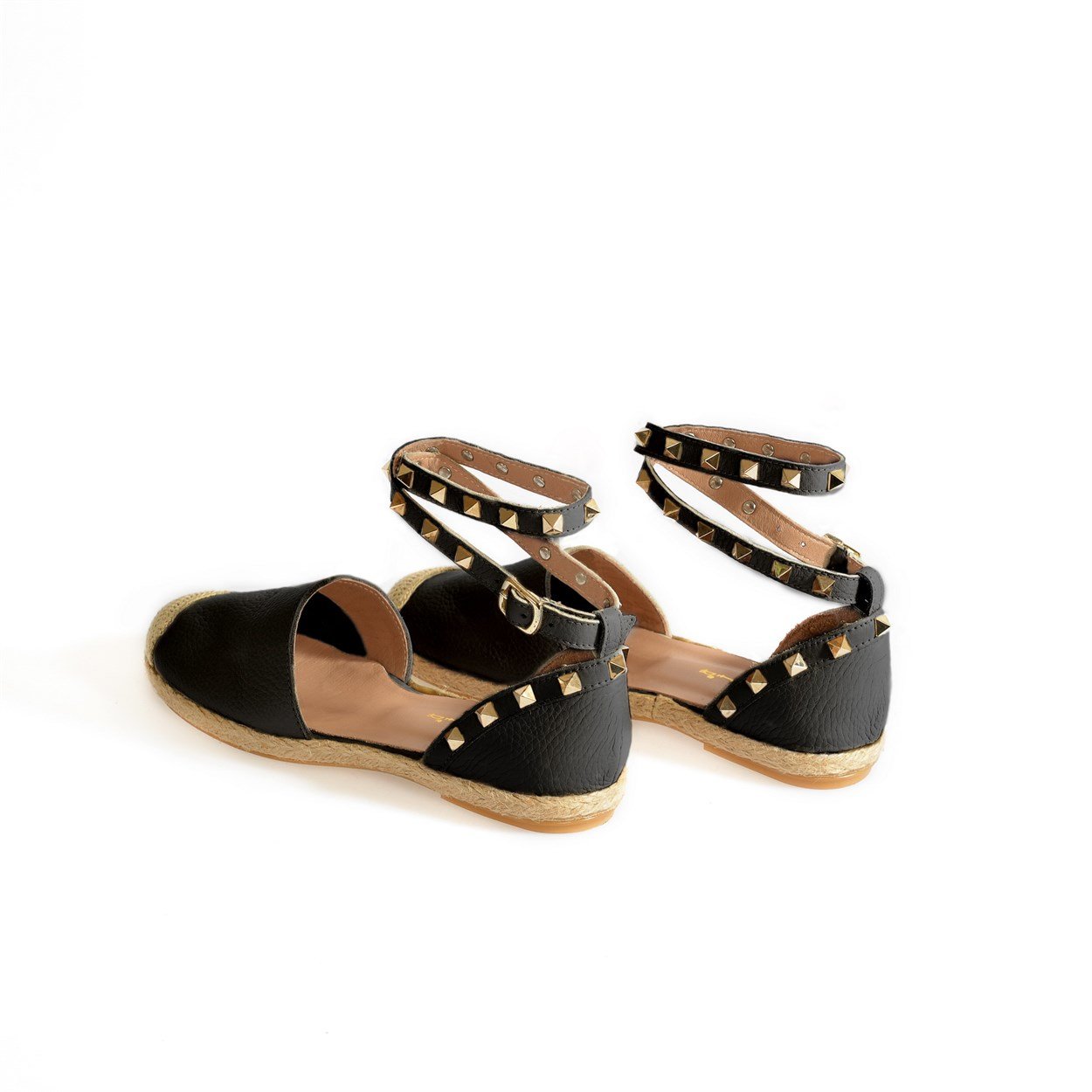Siyah Pimli Kadın Espadril Sandalet | Flower Ayakkabı