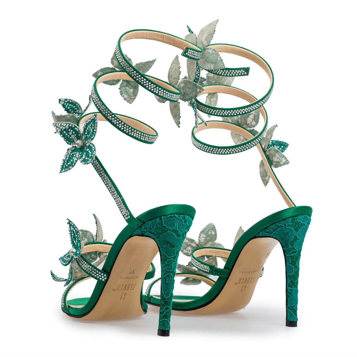 Yeşil Dantel Yaylı Çiçekli Abiye Ayakkabı | Flower Ayakkabı
