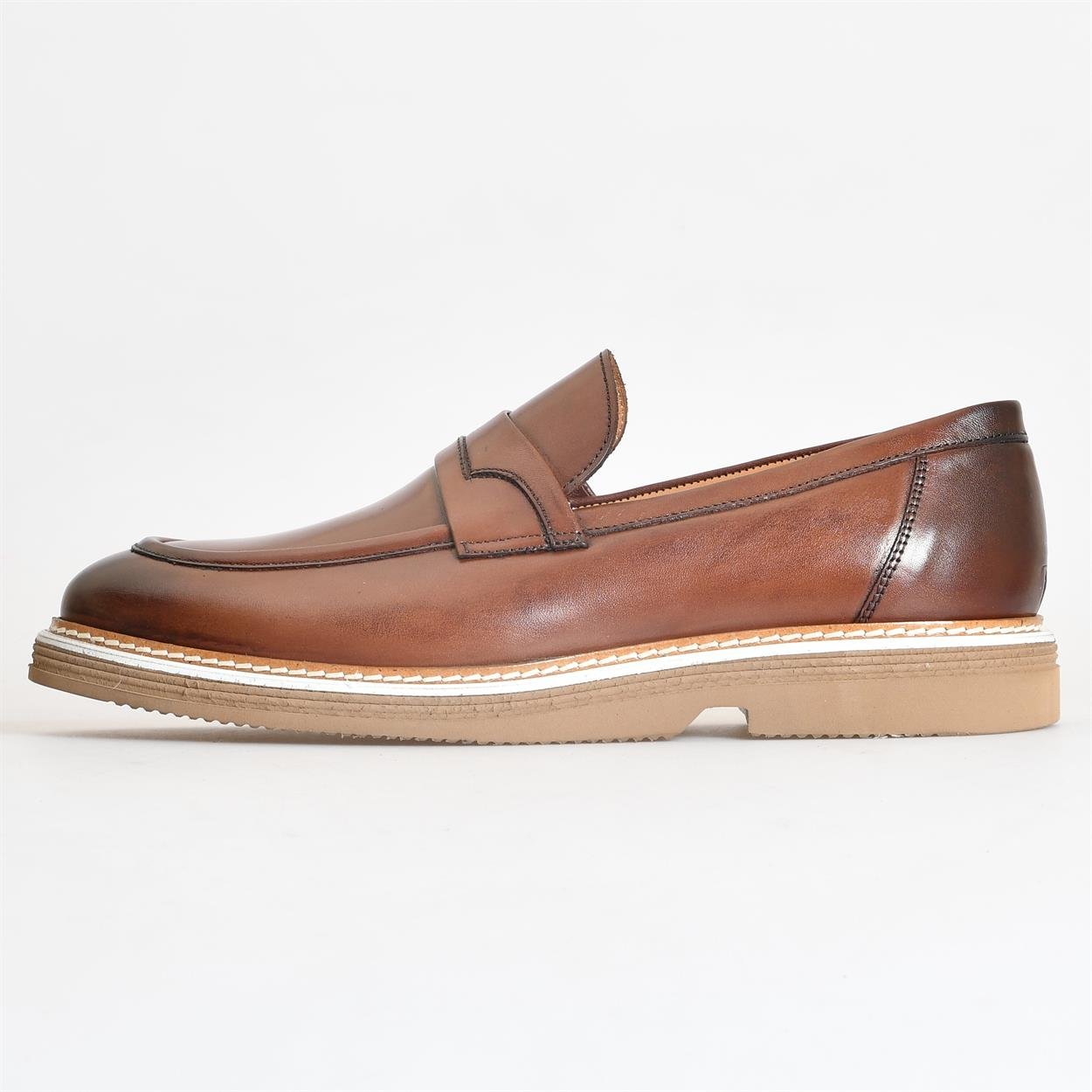 Kahverengi Deri Erkek Loafer Ayakkabı | Flower Ayakkabı