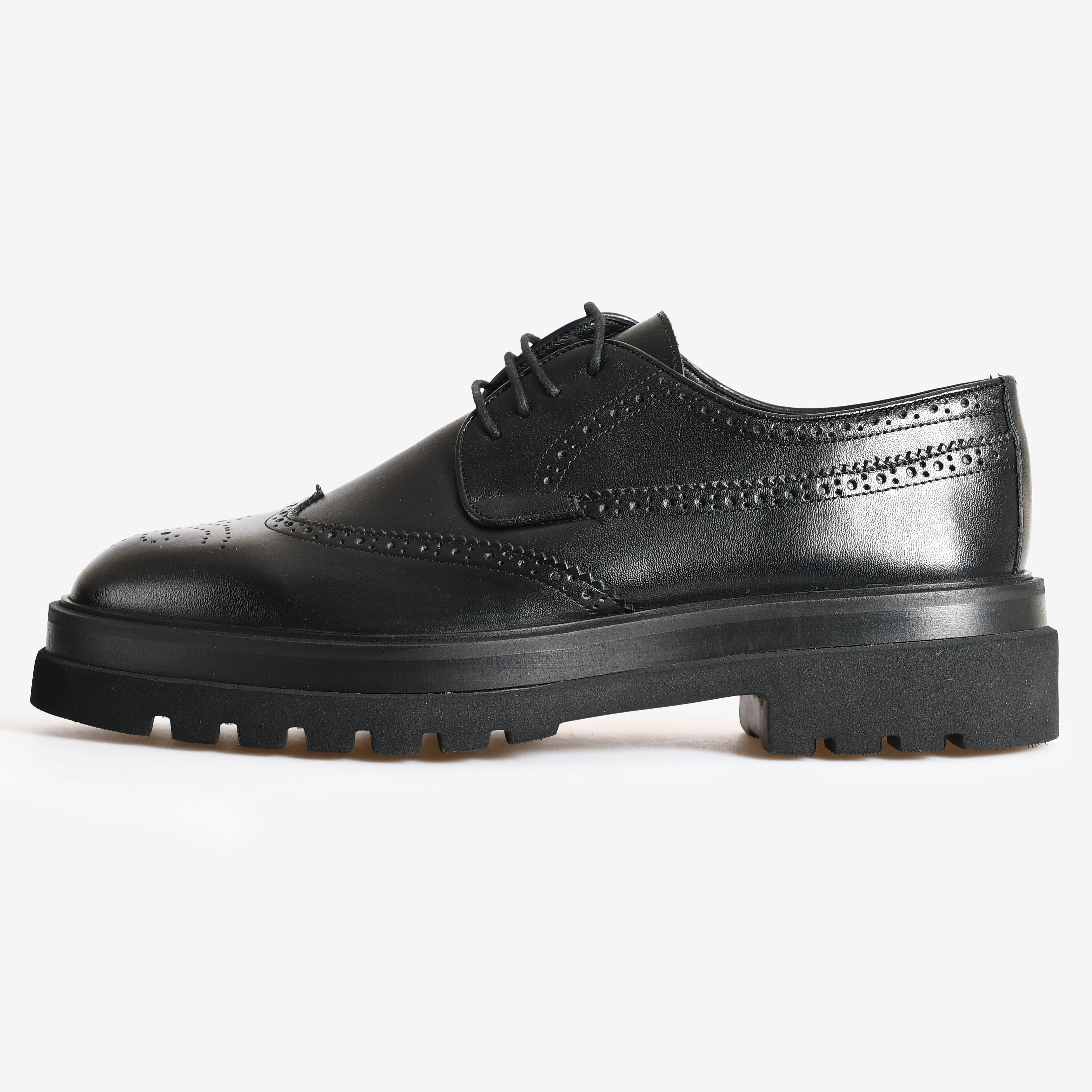 Siyah Deri Bağcıklı Erkek Klasik Ayakkabı | Flower Ayakkabı