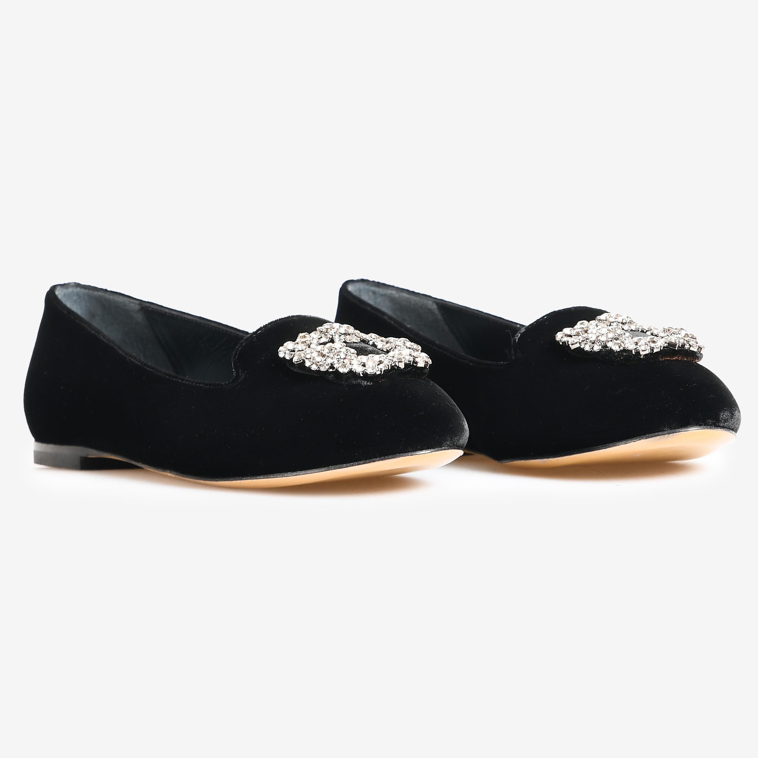 Siyah Kadife Tokalı Kadın Babet | Flower Ayakkabı