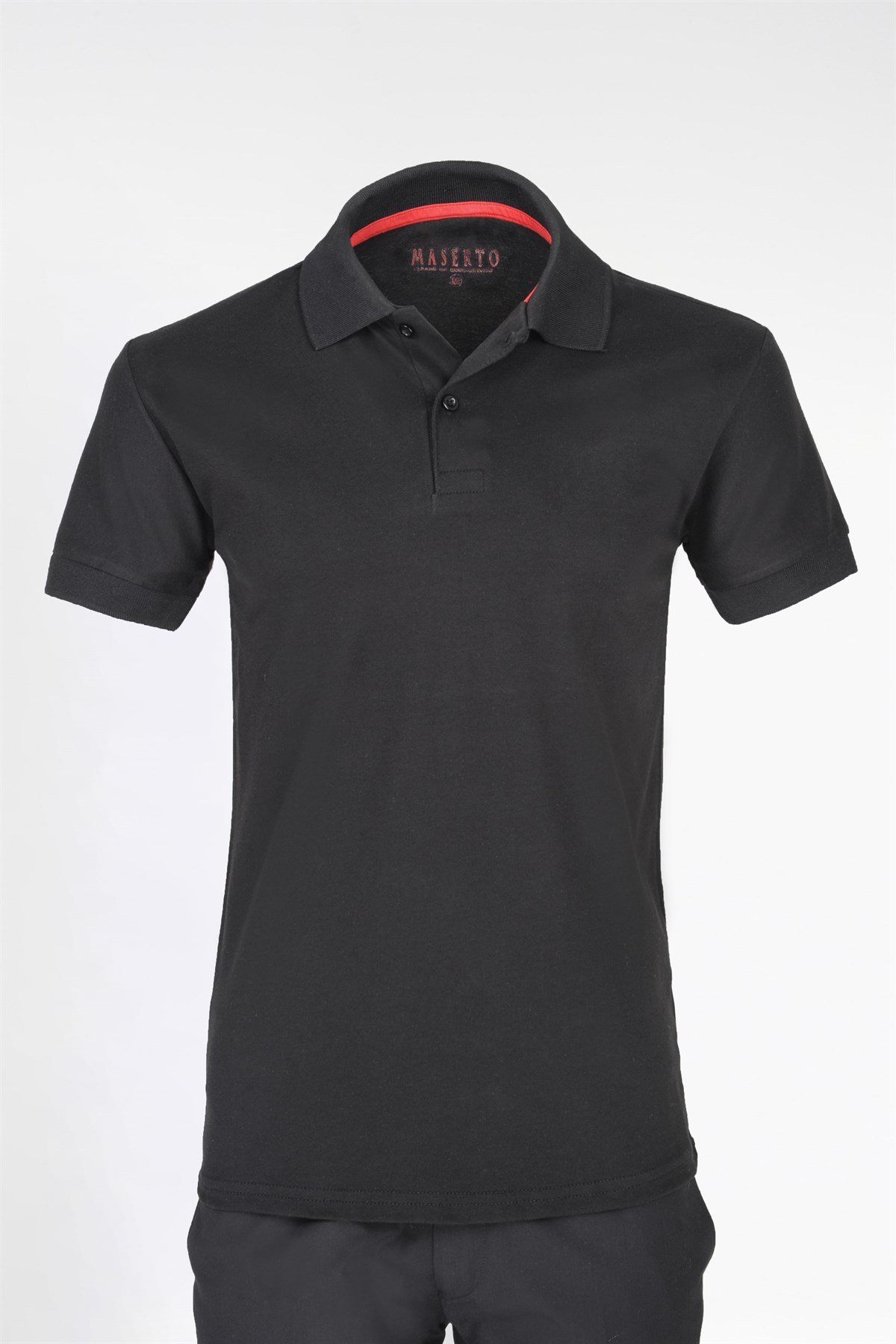 Maserto Slim Fit Polo Yaka Siyah T-Shirt | maserto.com