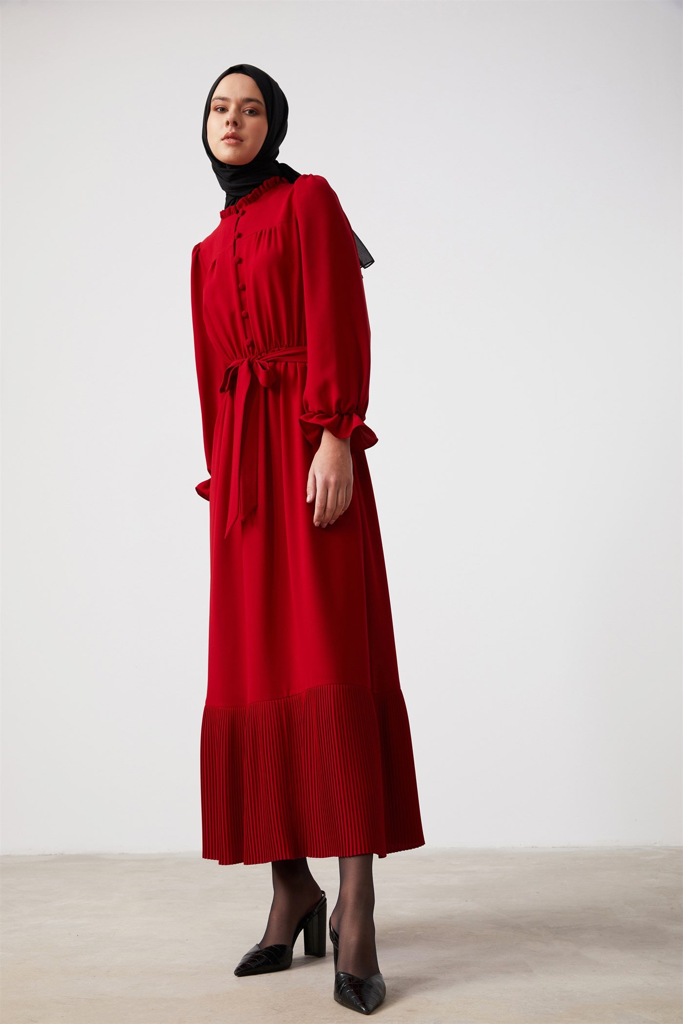 Pleated Dress - Claret Red