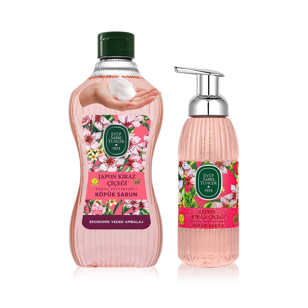 DOĞAL ZEYTİNYAĞLI KÖPÜK SABUN JAPON KİRAZ ÇİÇEĞİ SET (500 ml + 1,5 L)