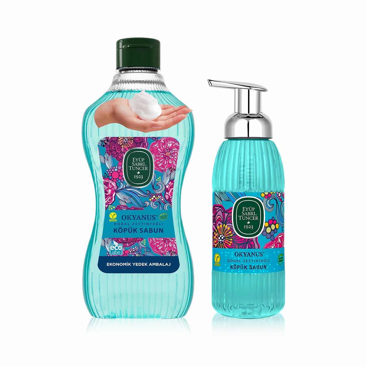 DOĞAL ZEYTİNYAĞLI KÖPÜK SABUN OKYANUS SET (500 ml + 1,5 L)