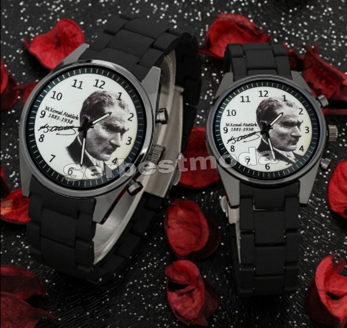 Sevgili Saatleri Atatürk imzalı Çift Kol Saati Kişiye Özel Hediye Tasarım  Saat