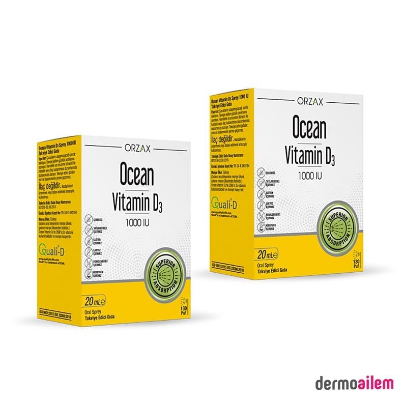 Ocean Vitamin D3 1000 IU 2'li Paket 20 ml Sprey