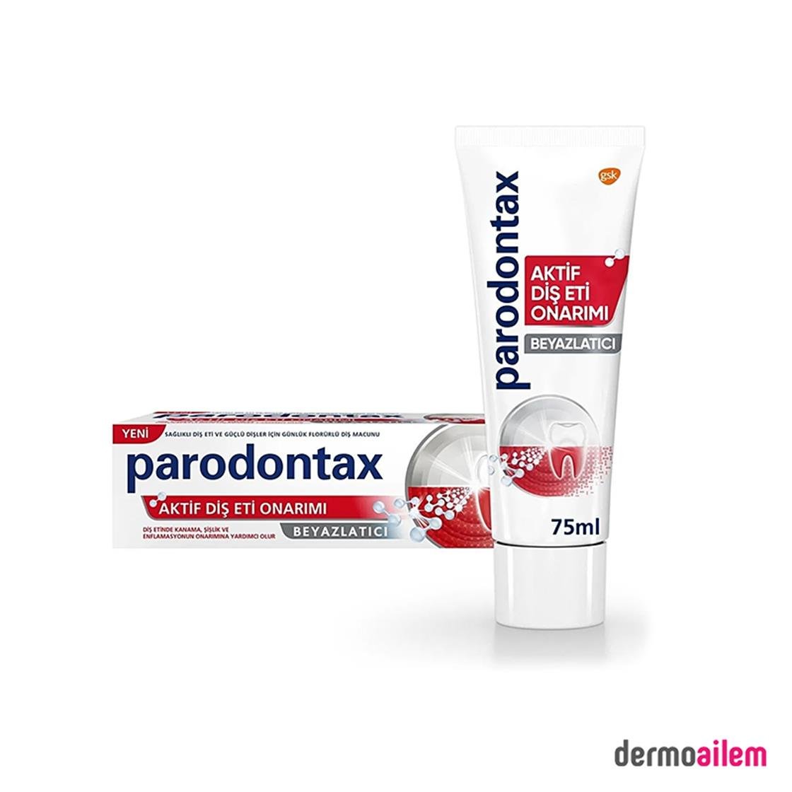 Parodontax Diş Macunu Aktif Diş Eti Onarımı Beyazlatıcı 75 ml Ürünleri  Fiyatları | Dermoailem