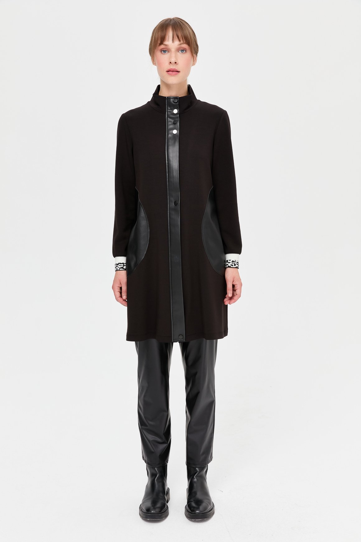 Zipper Closure Leather Detailed Jacket - Black