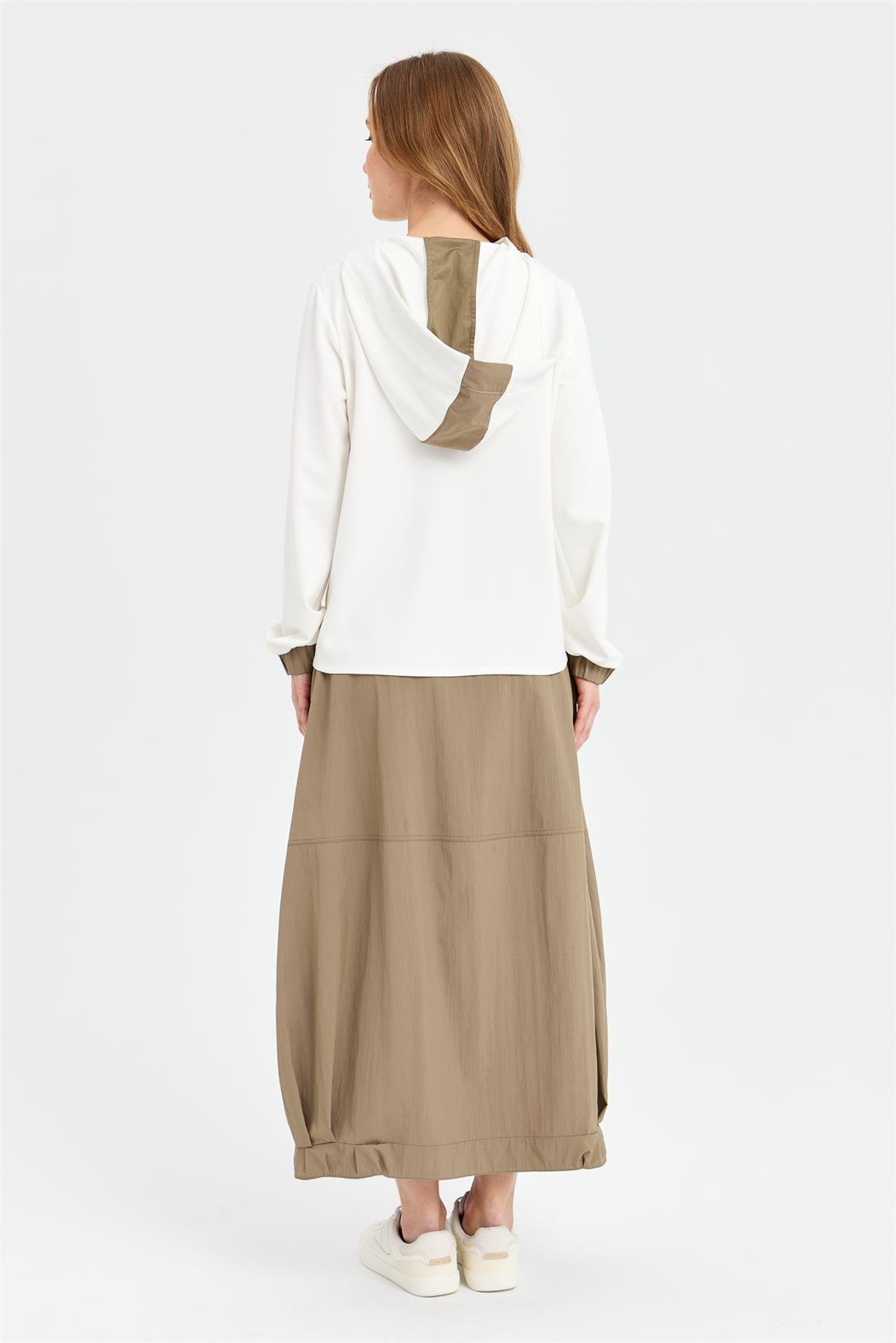 Parachute Fabric Skirt and Sweatshirt Set Khaki