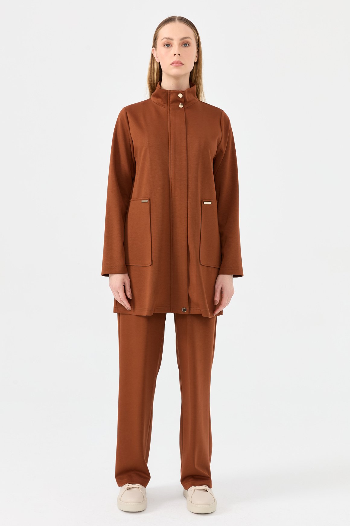 Oysh Fabric Trousers Zipper Closure Set - Coffee