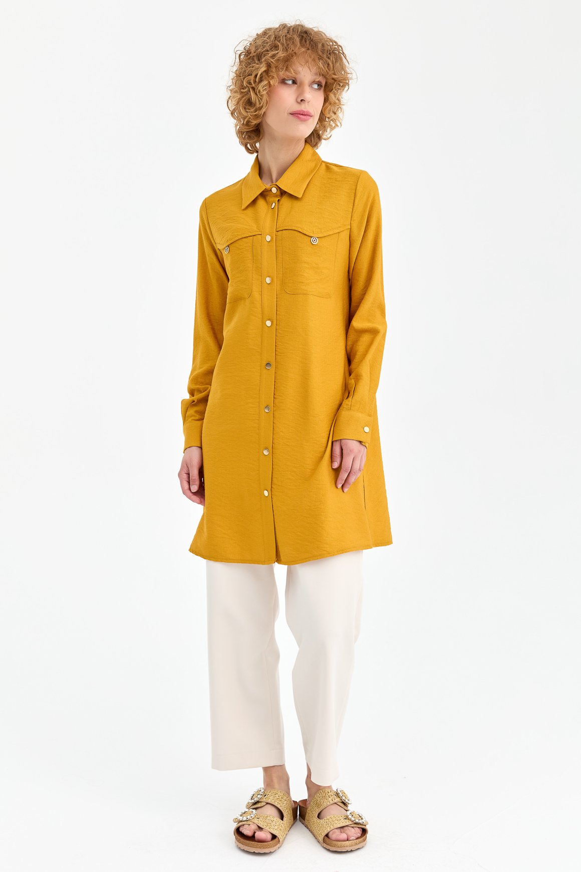 Tunic with Pocket and Accessory Detail - Mustard