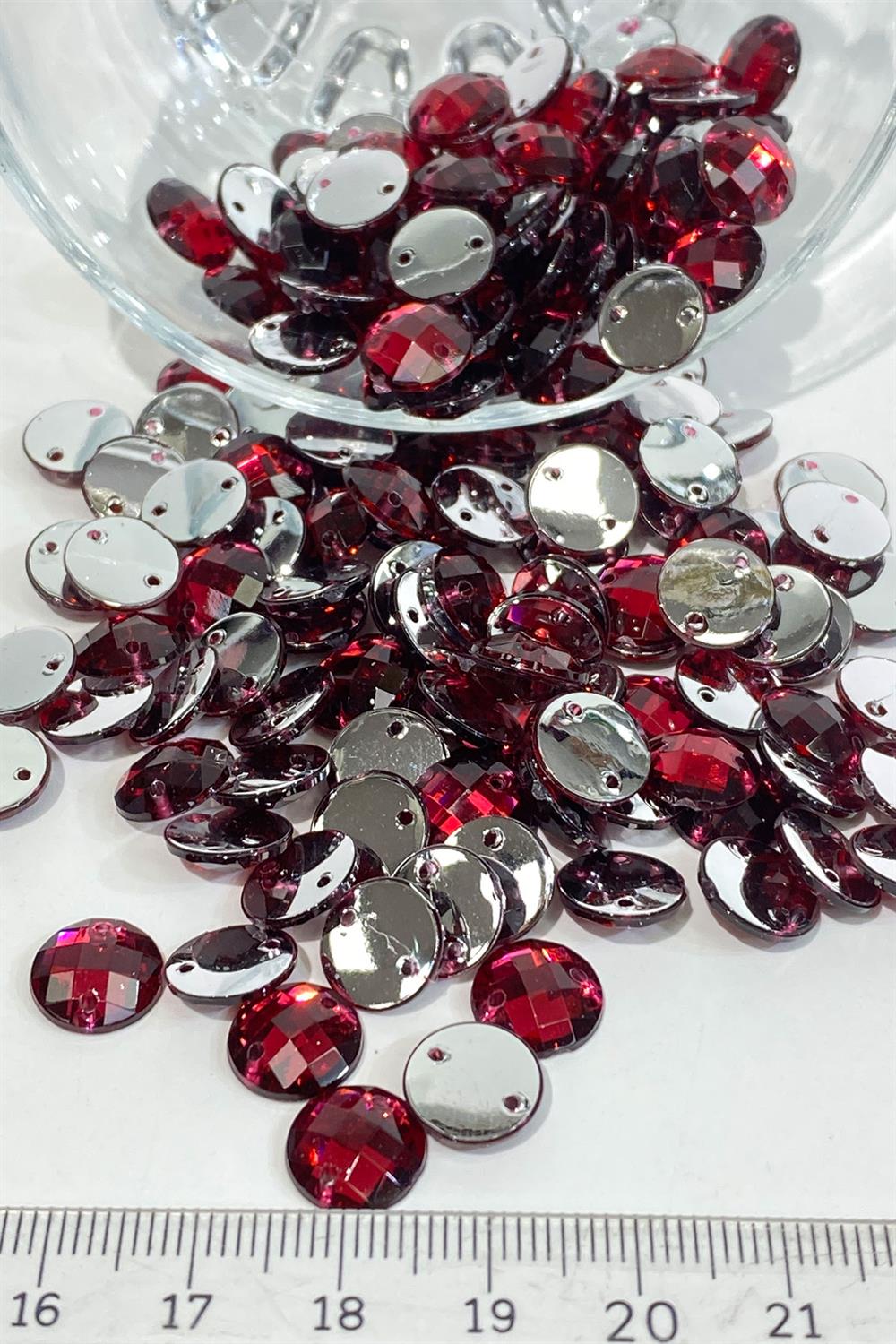 Claret Red Round Sew Plastic Stone Beads 10 Gr