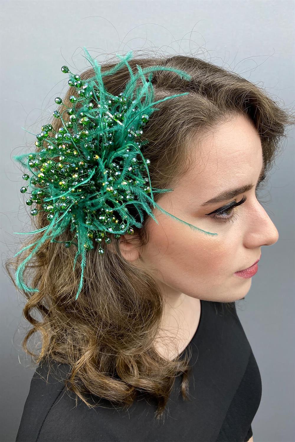 Wholesale Dark Crystal Beaded and Feather Hair Accessory