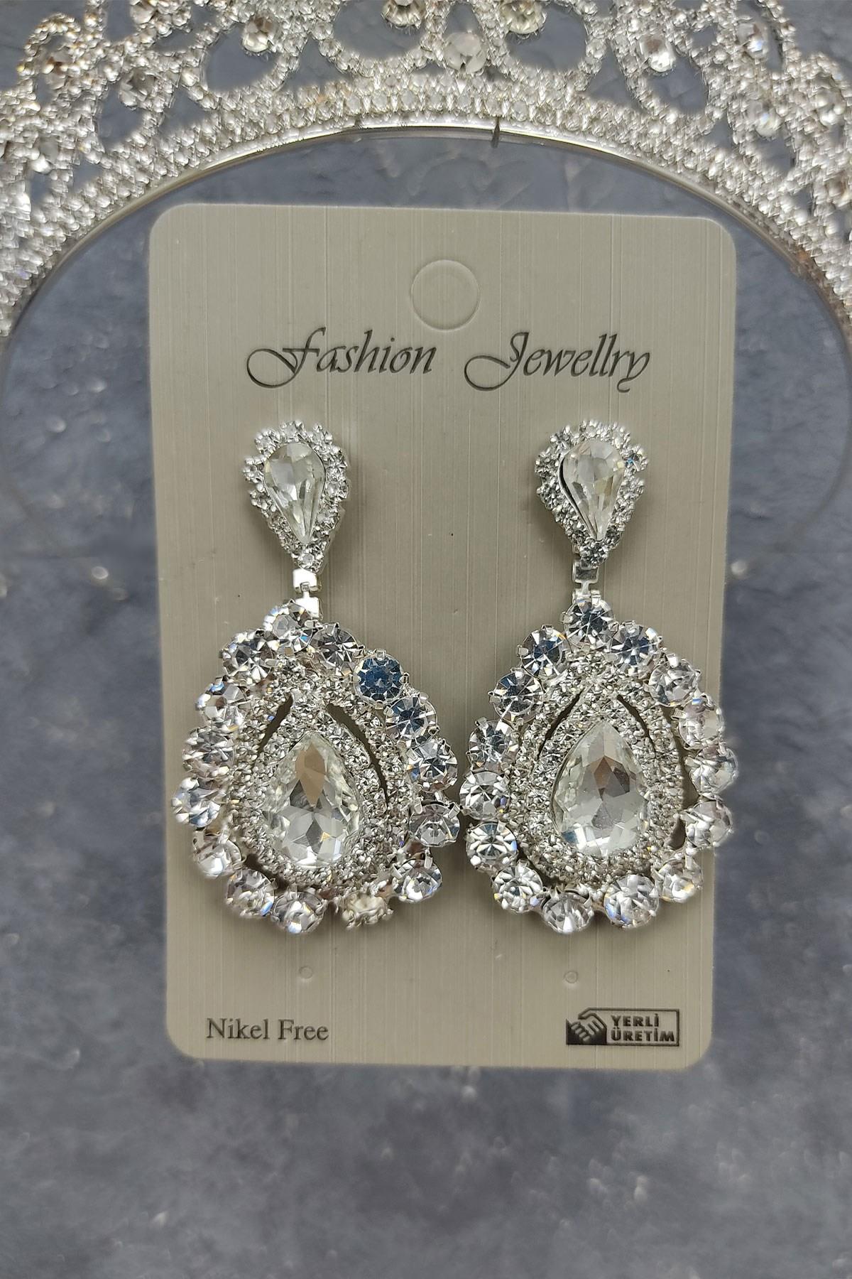 Wholesale Daisy Patterned Bridal Crown and Shuttle Stone Earrings