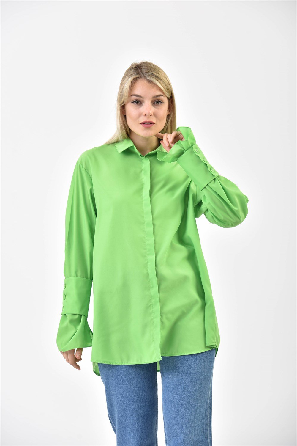 Ftz Women Kadın Koton Gömlek Yeşil 30079
