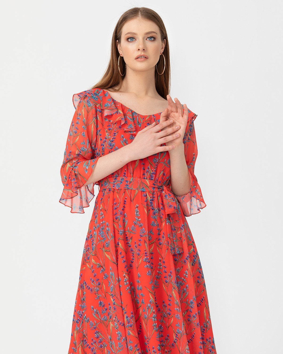 Seçil Desenli Şifon Elbise - Mercan Online Mağazadan Satın Alın I FTZ Women