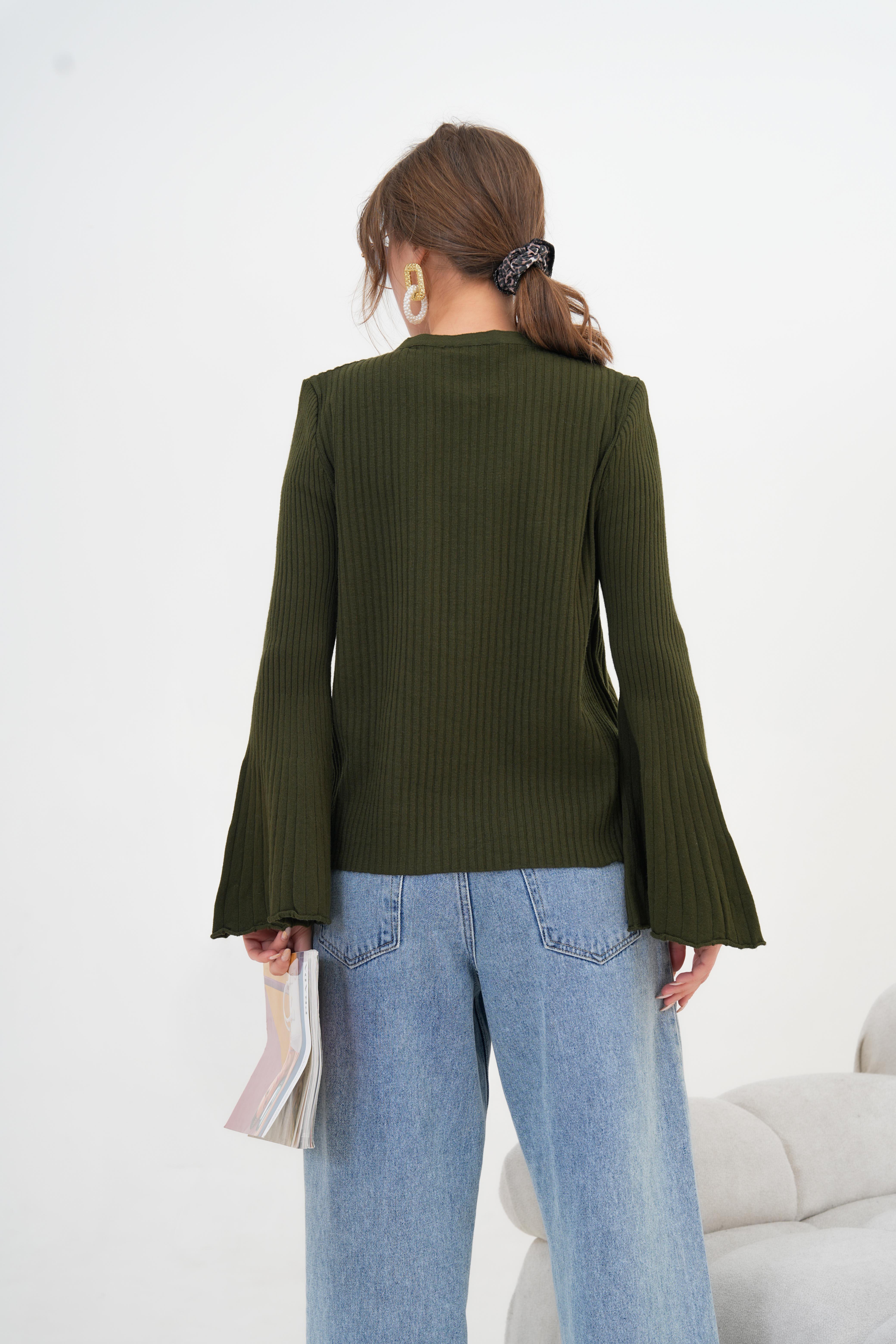 FTZ Women Kadın Volan Kol Detaylı Hırka Haki 20898