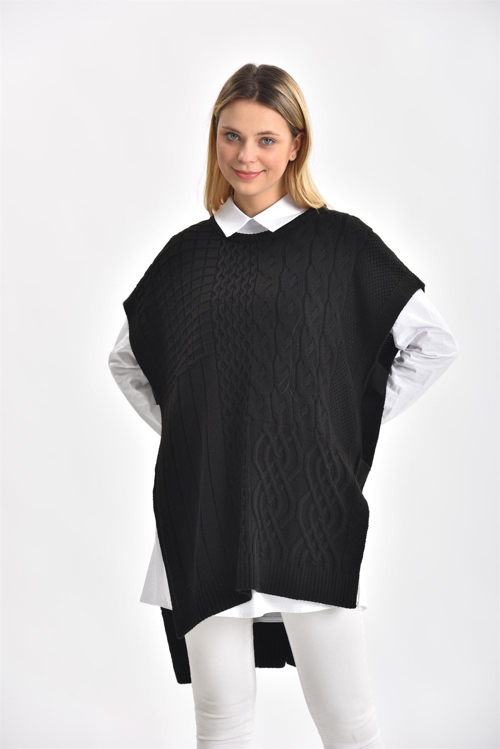 FTZ Women Kadın İç Koton Gömlek Süveter Siyah 21-6290