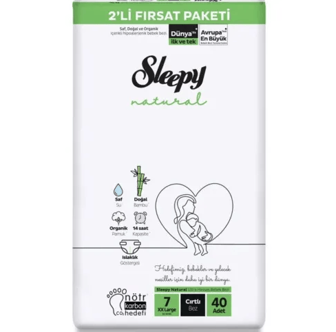 Sleepy Bebek Bezi Bio Natural 7 Numara Xxlarge 40lı Fırsat Paket