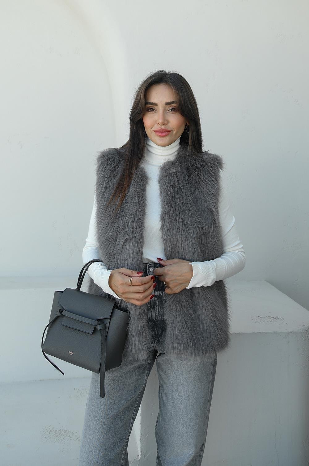 Antrasit Mendes Suni Kürk Yelek 1299,00 TL