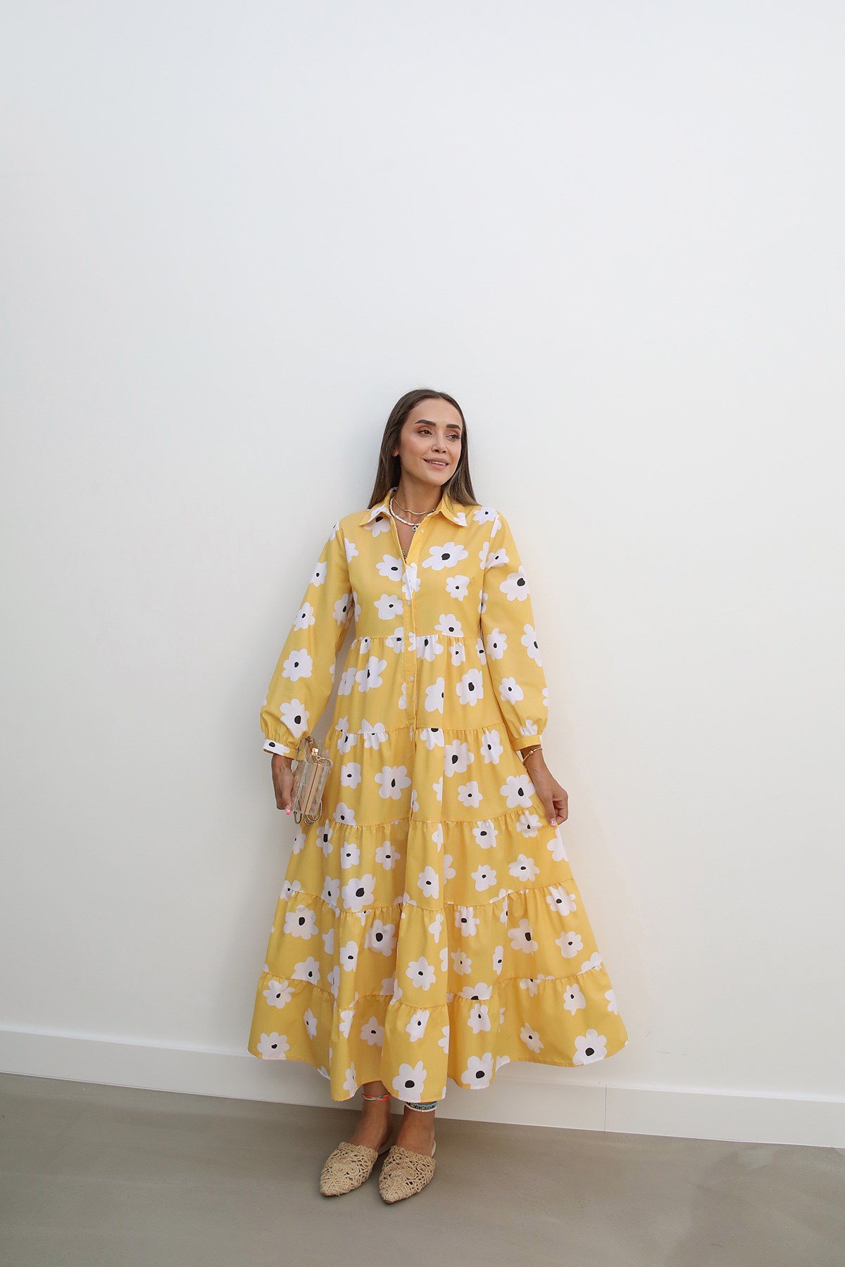 Sarı Papatya Desenli Elbise Havoş'ta 129,00 ₺