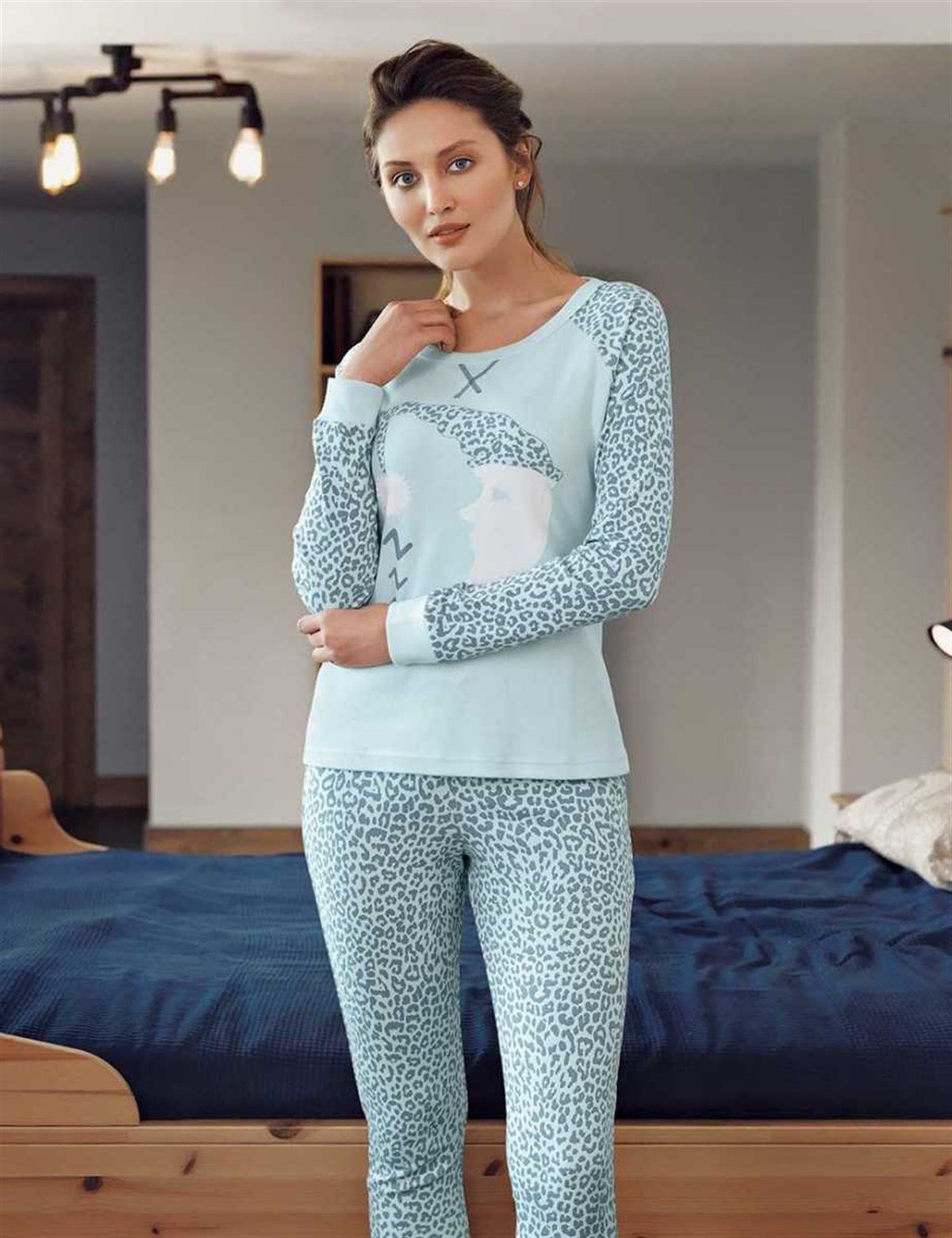 Mel Bee Ay Dede Baskılı Pijama Takımı Mavi MBP23613-2