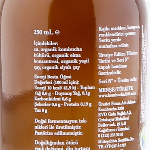 Organik Kombucha Sirkesi (250 ml) 2200 Kombucha
