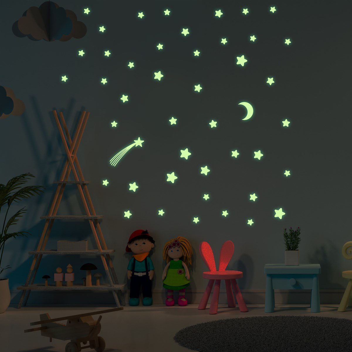 Dekor Loft Kuyruklu Yıldız ve Aydede Gece Parlayan Doğal Fosfor Duvar ve  Tavan Sticker