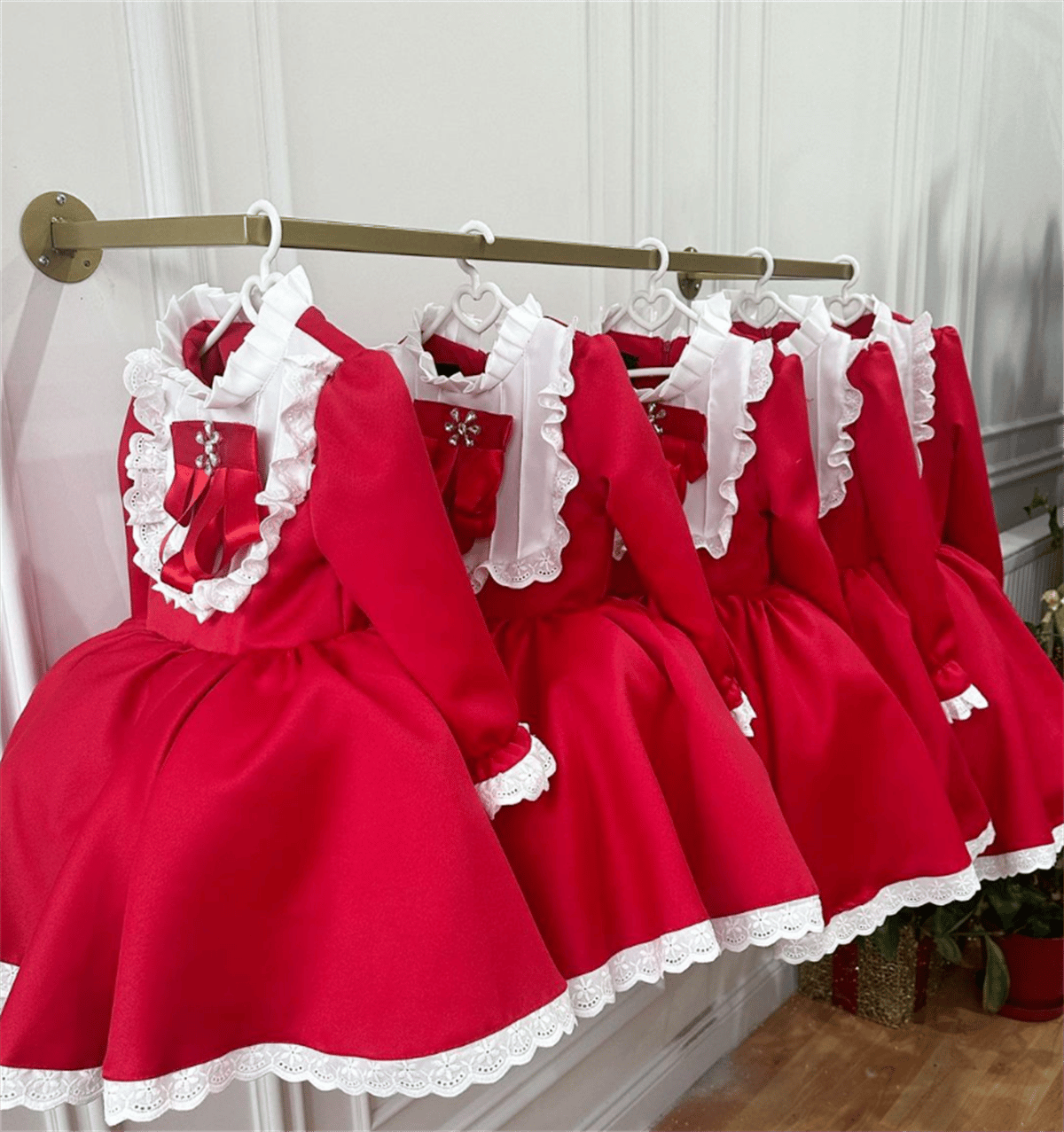 Vintage Kırmızı Kız Çocuk Elbise