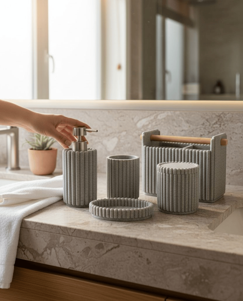 5 Parça Lüx Laduree Lunera Gray Silver Banyo Organizer Seti | One