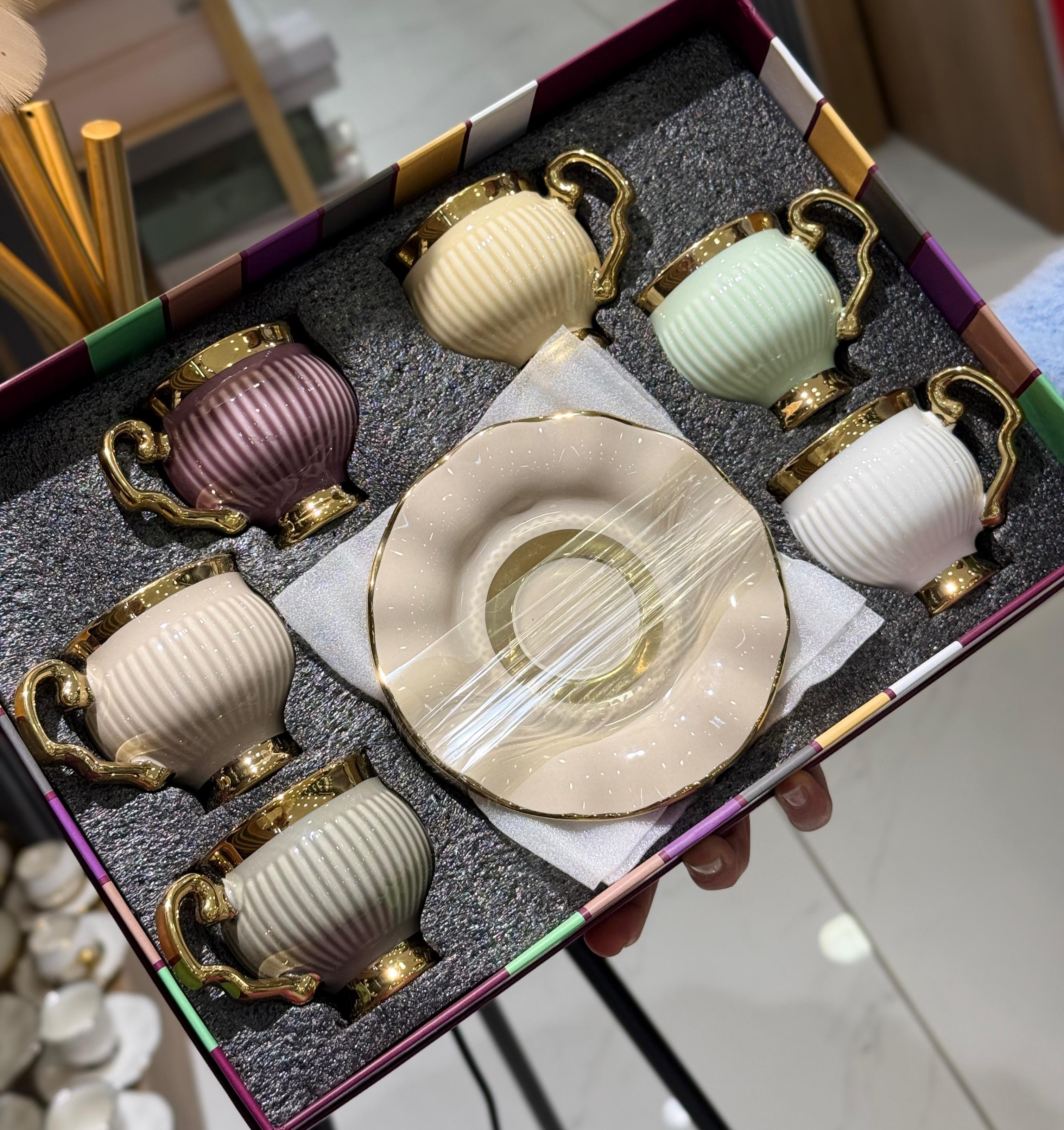 6'lı Lüks Sunum Tabaklı Kahve Fincanı Beyaz | Onedekor.com