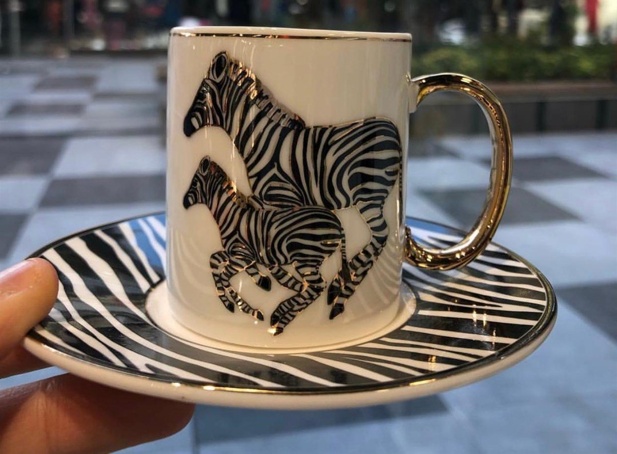 6'lı Porselen Zebra Beyaz Kahve Fincanı