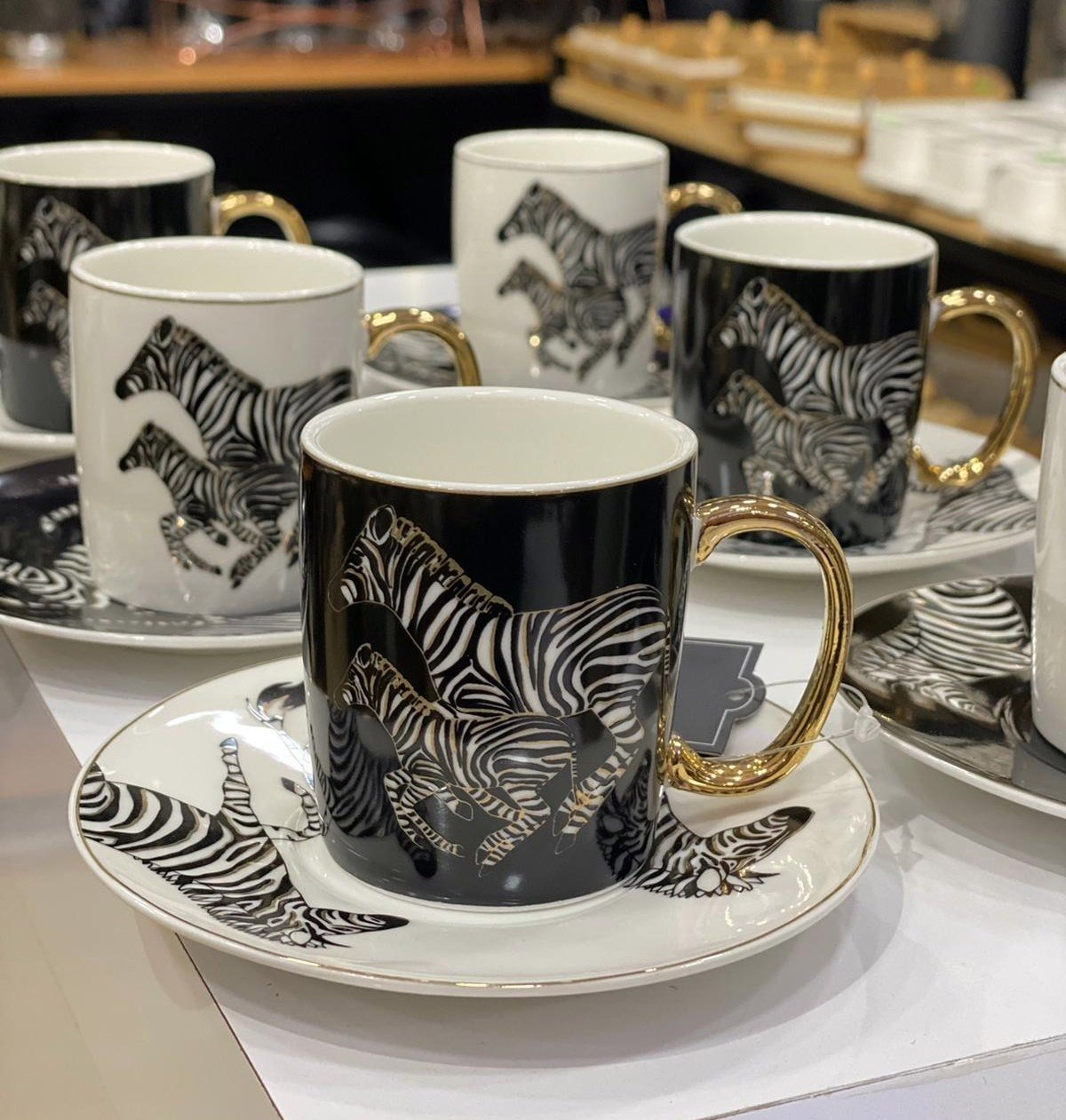 6'lı Porselen Zebra Siyah Beyaz Kahve Fincanı