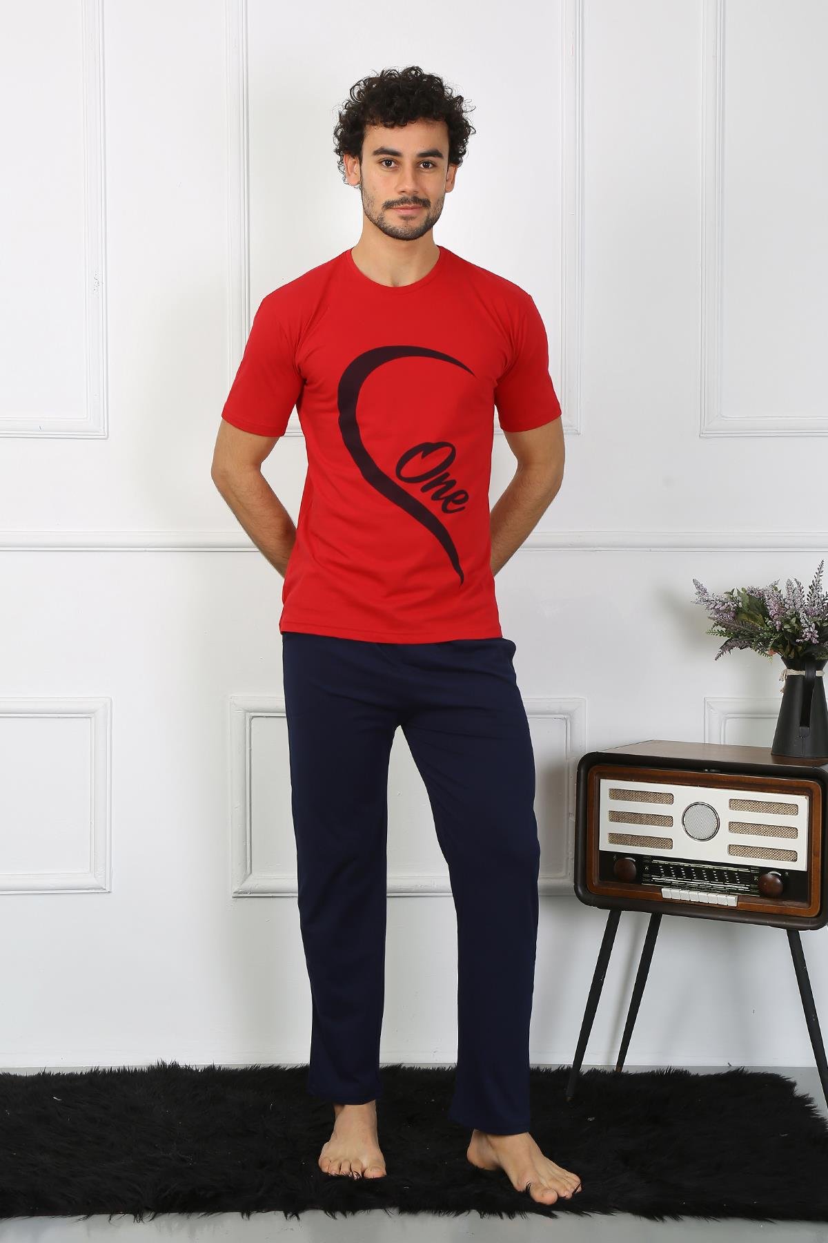Akbeniz Erkek Pamuk Penye Sevgili Kombini Pijama Takımı Kırmızı 50128 Tek  Takım Fiyatıdır