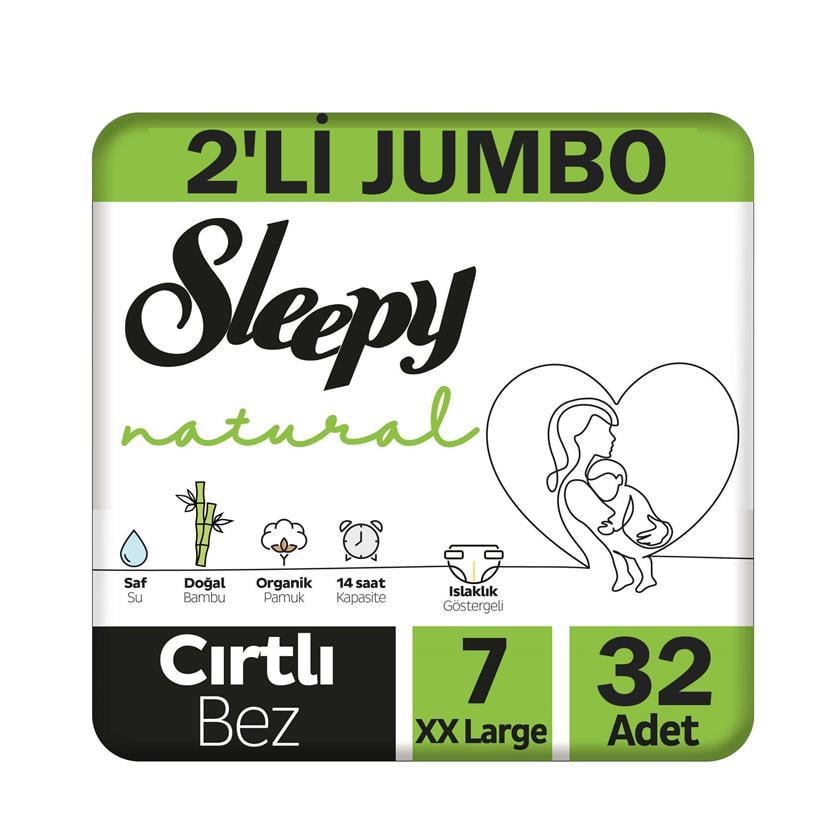 Sleepy Natural Bebek Bezi 7 Numara XXLarge 2'Lİ JUMBO 32 Adet
