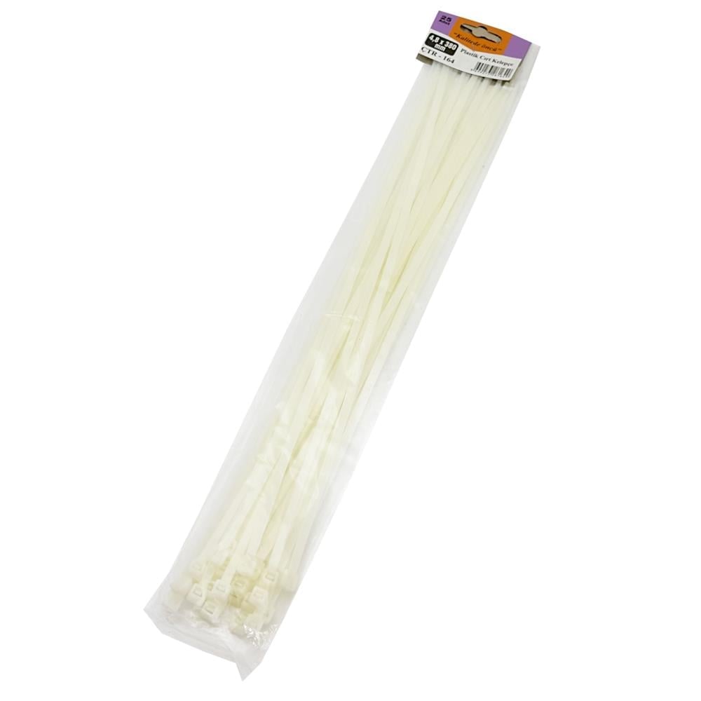 Beyaz Kelepçe Cırt - Naylon Kablo Bağı - 25'li Paket, Dayanıklı ve Çok Amaçlı KOD:164 4,8X380mm