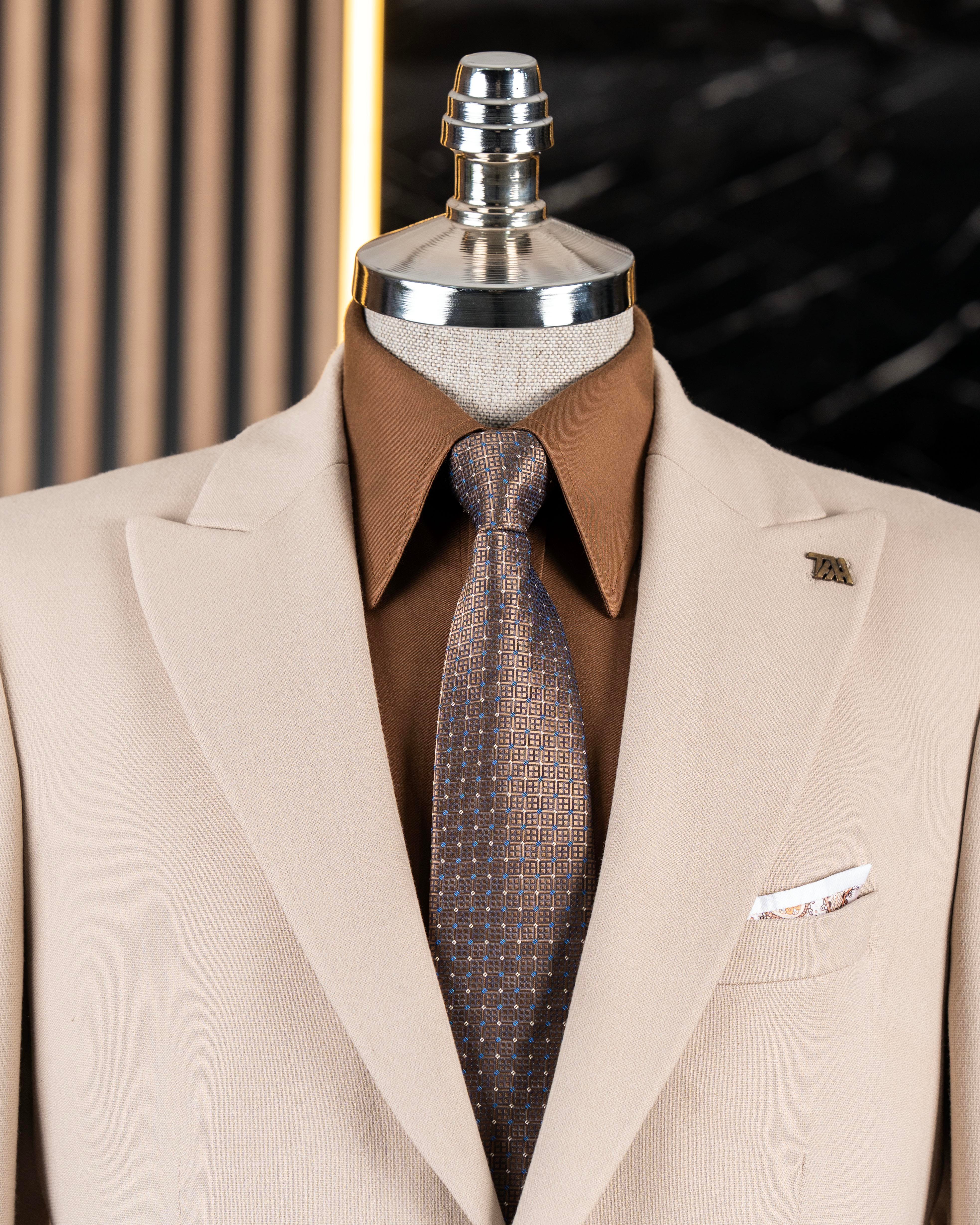 Italian style slim fit peak lapel men's jacket beige T10014