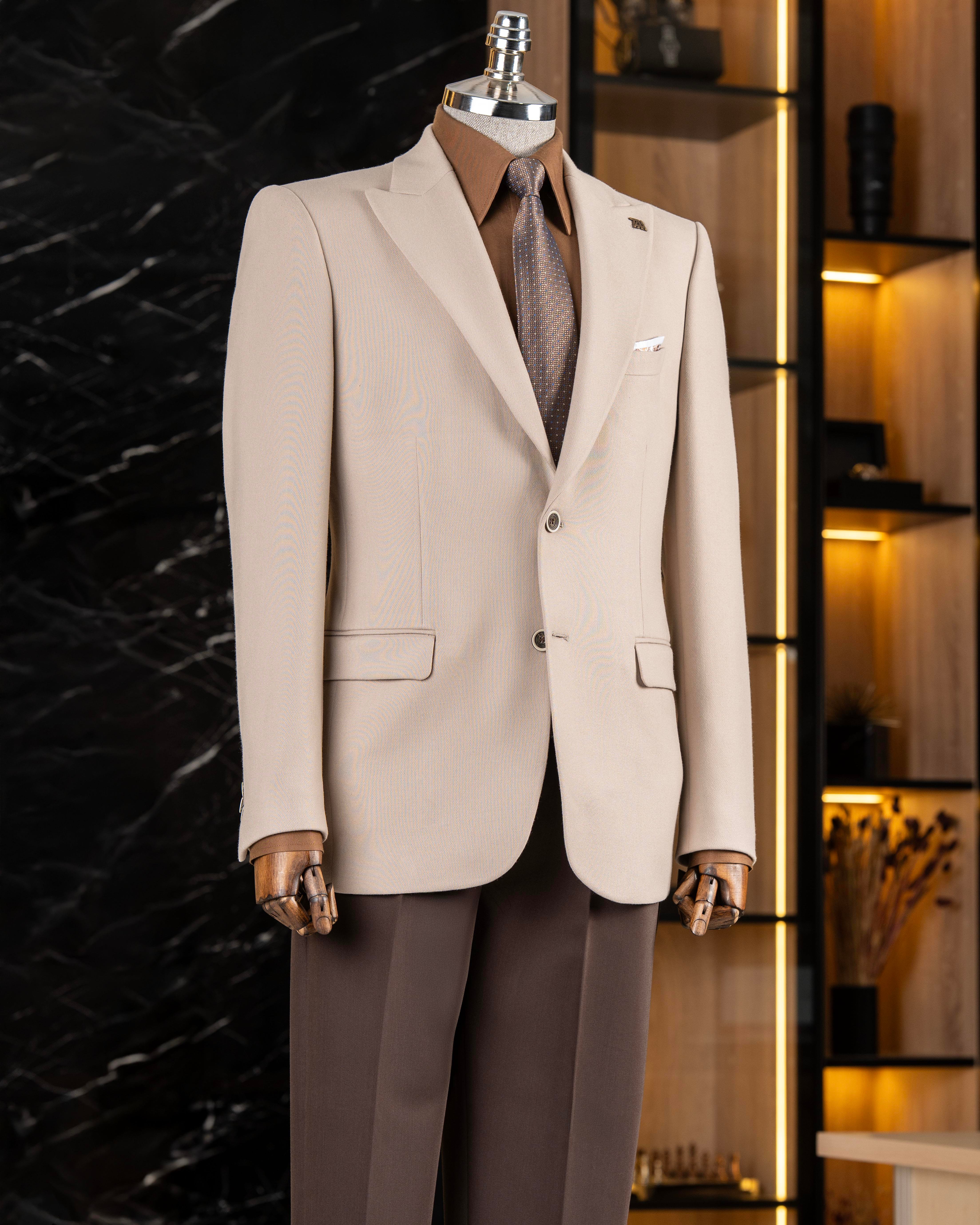 めんたいこpeak MM FR 3L Jacket L Beige Italian style slim fit peak lapel men's jacket beige T10014