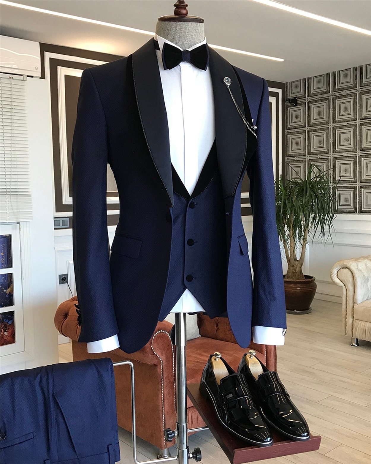 İtalyan kesim erkek damatlık takım elbise lacivert T6014