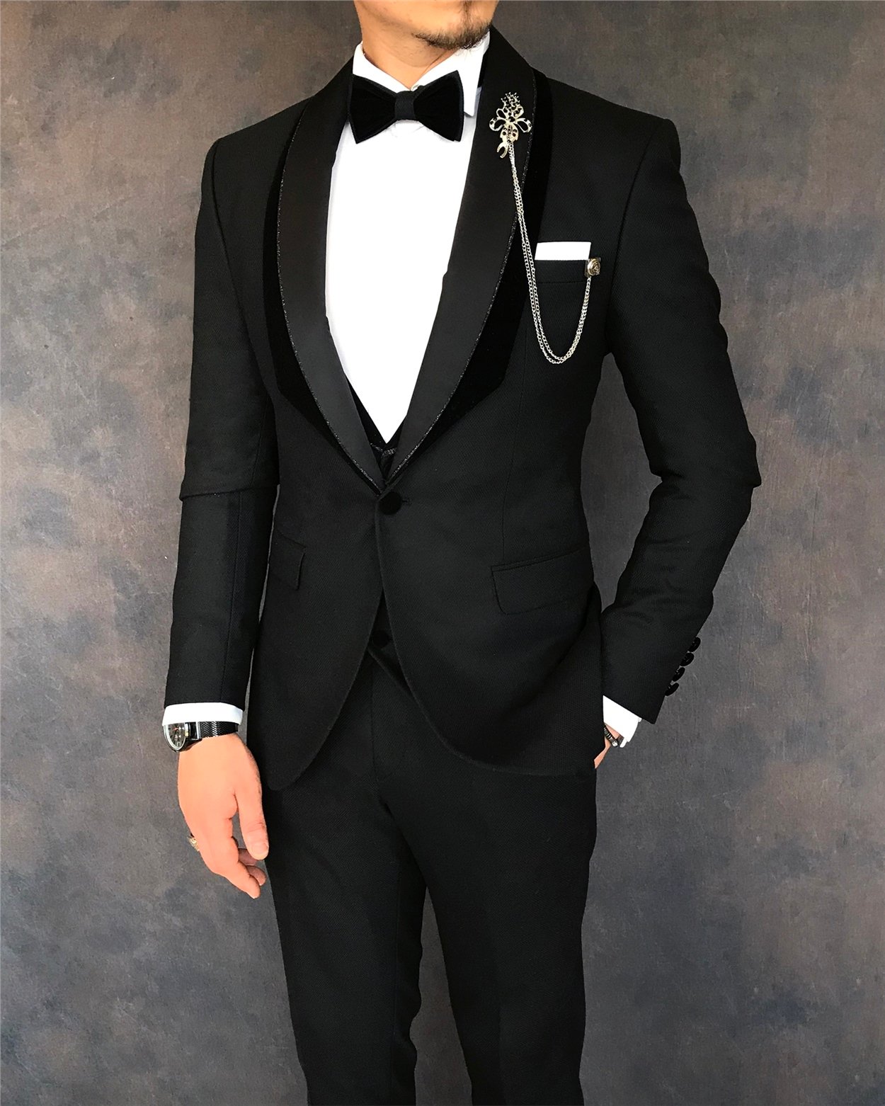 İtalyan kesim erkek damatlık takım elbise siyah T6012
