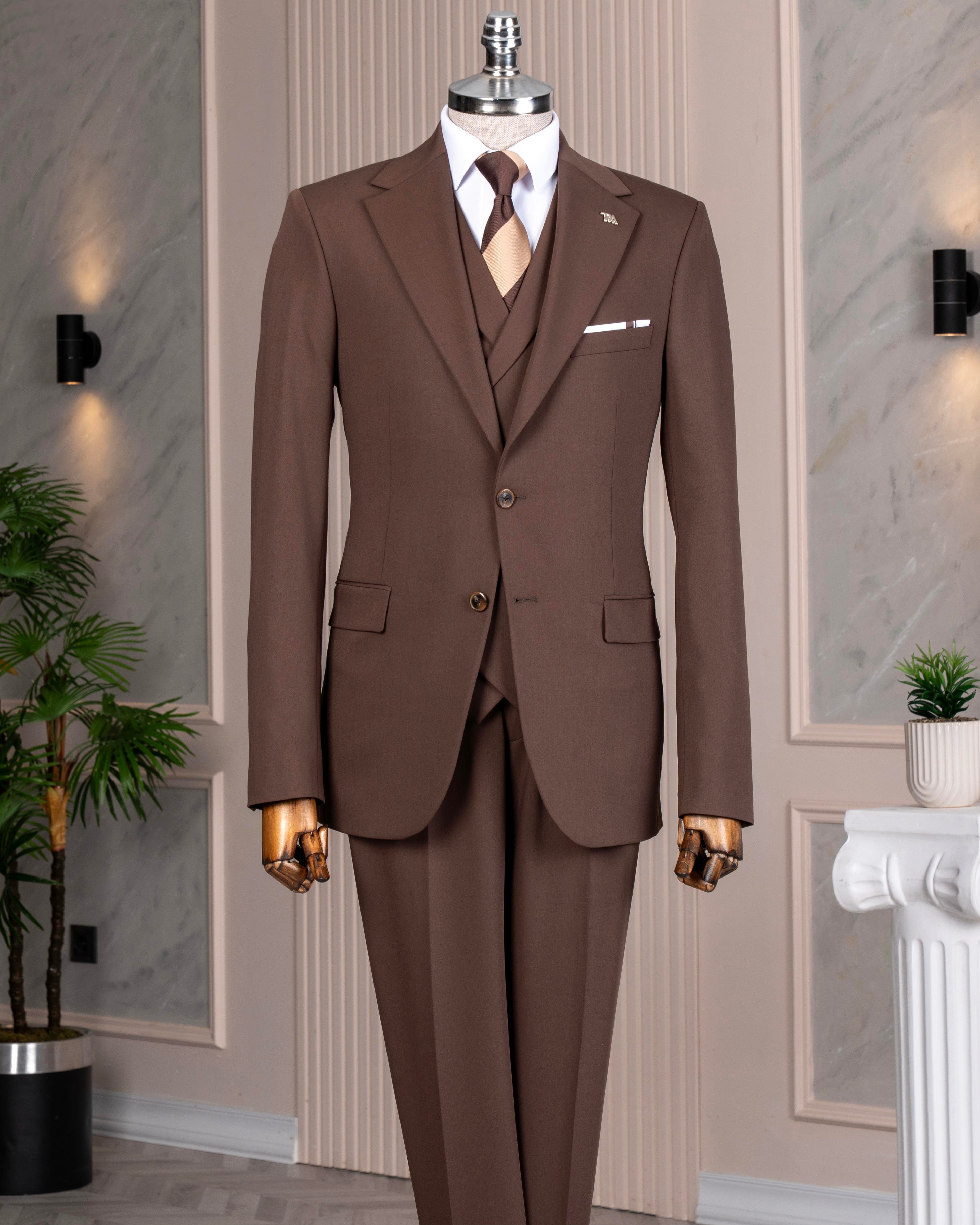 ピスタチオTAGLIATORE セットアップ48 / 7R ブラウン TerziAdemAltun İtalyan stil 8 drop ceket yelek pantolon takım