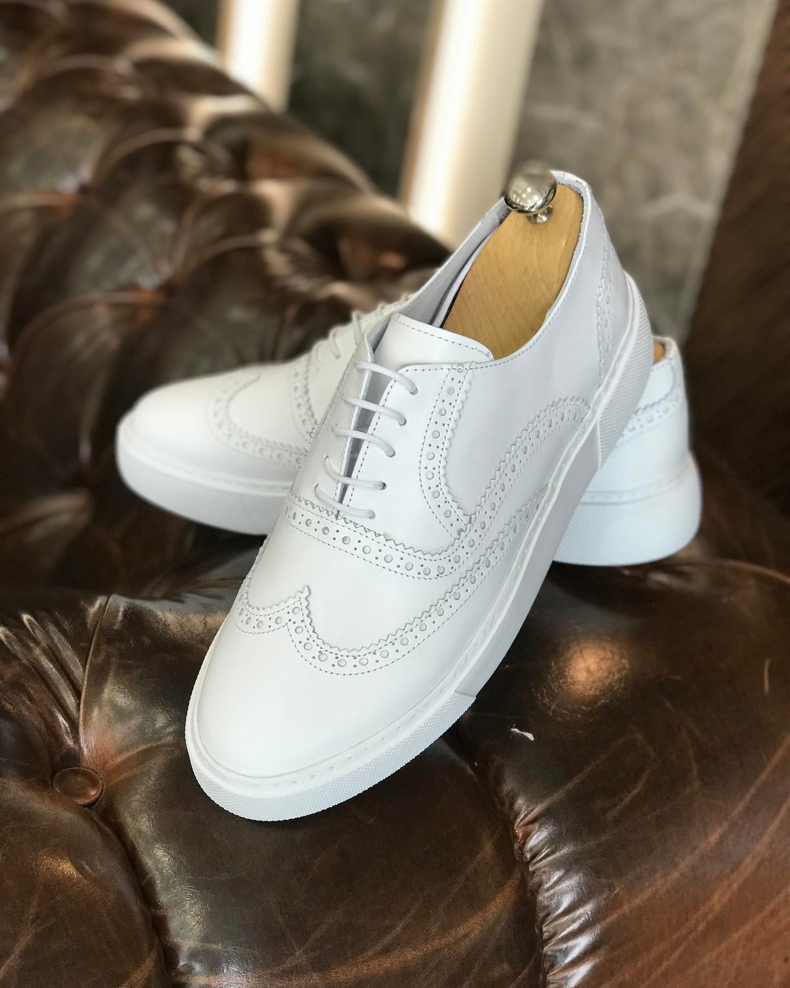 Italian style inner outer natural leather men's shoes white T9652