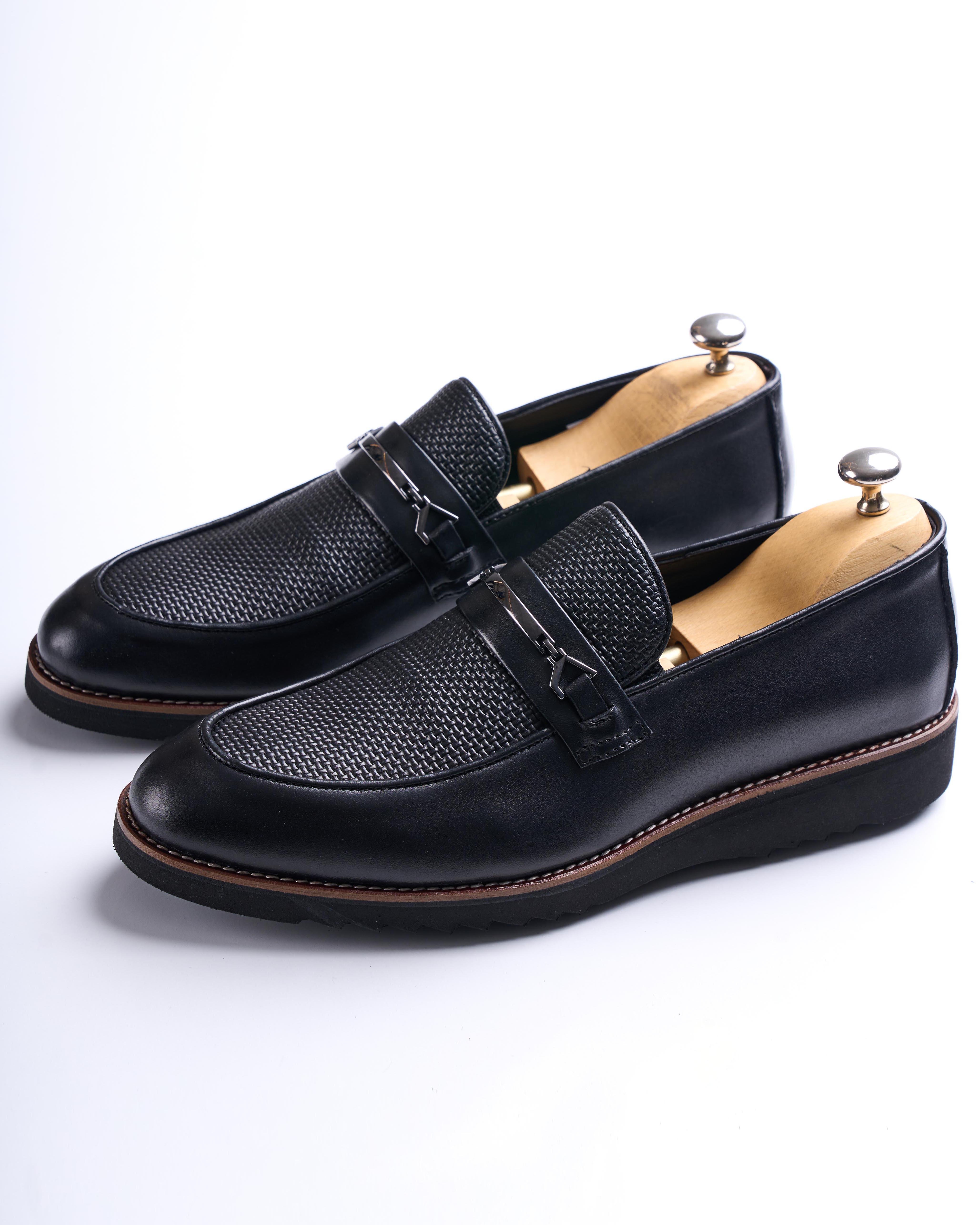 Italian style inner outer natural leather men's shoes black T12934