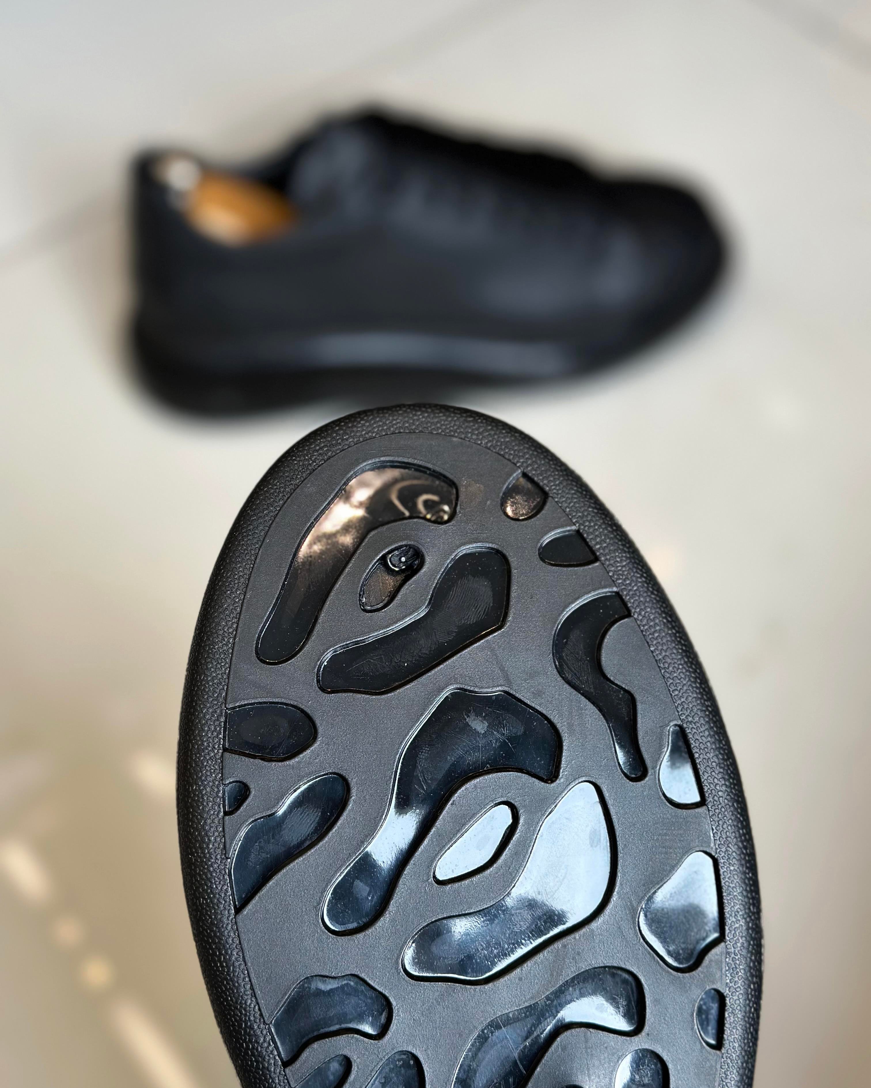 İtalyan stil iç dış naturel deri erkek spor ayakkabı siyah T11200